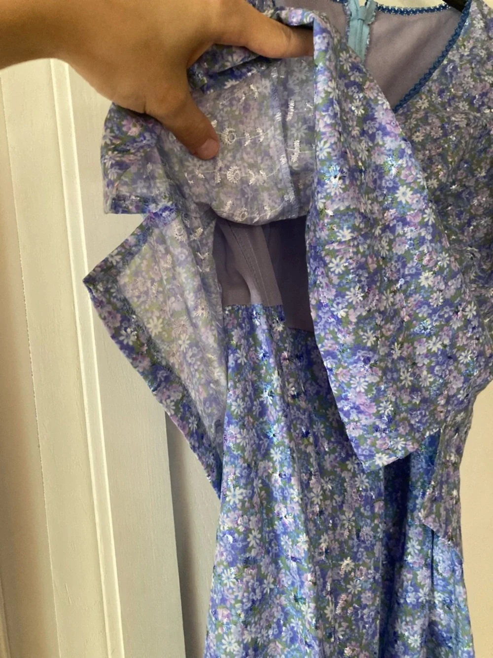 VTG Rabbit Rabbit Rabbit Designs Blue/Lavender Floral Layered Midi Dress - Picture 4 of 8